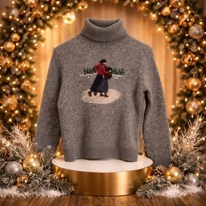 Ralph Lauren Vintage Lambswool Turtleneck Sweater Gray LP Ice Skating